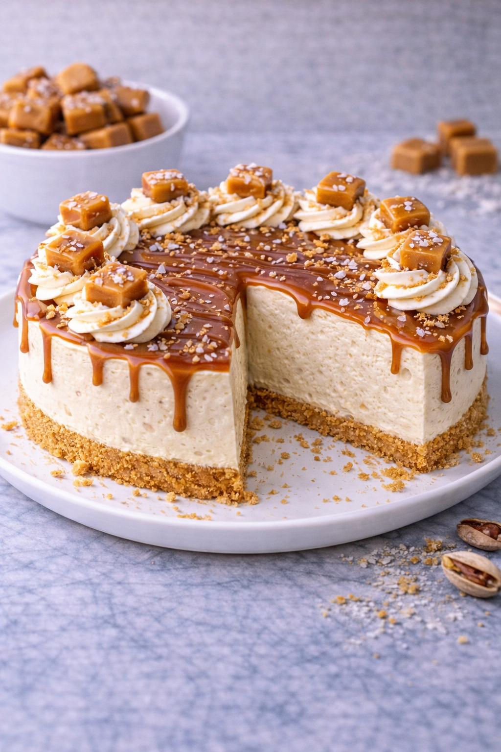 Salted Caramel No-Bake Cheesecake